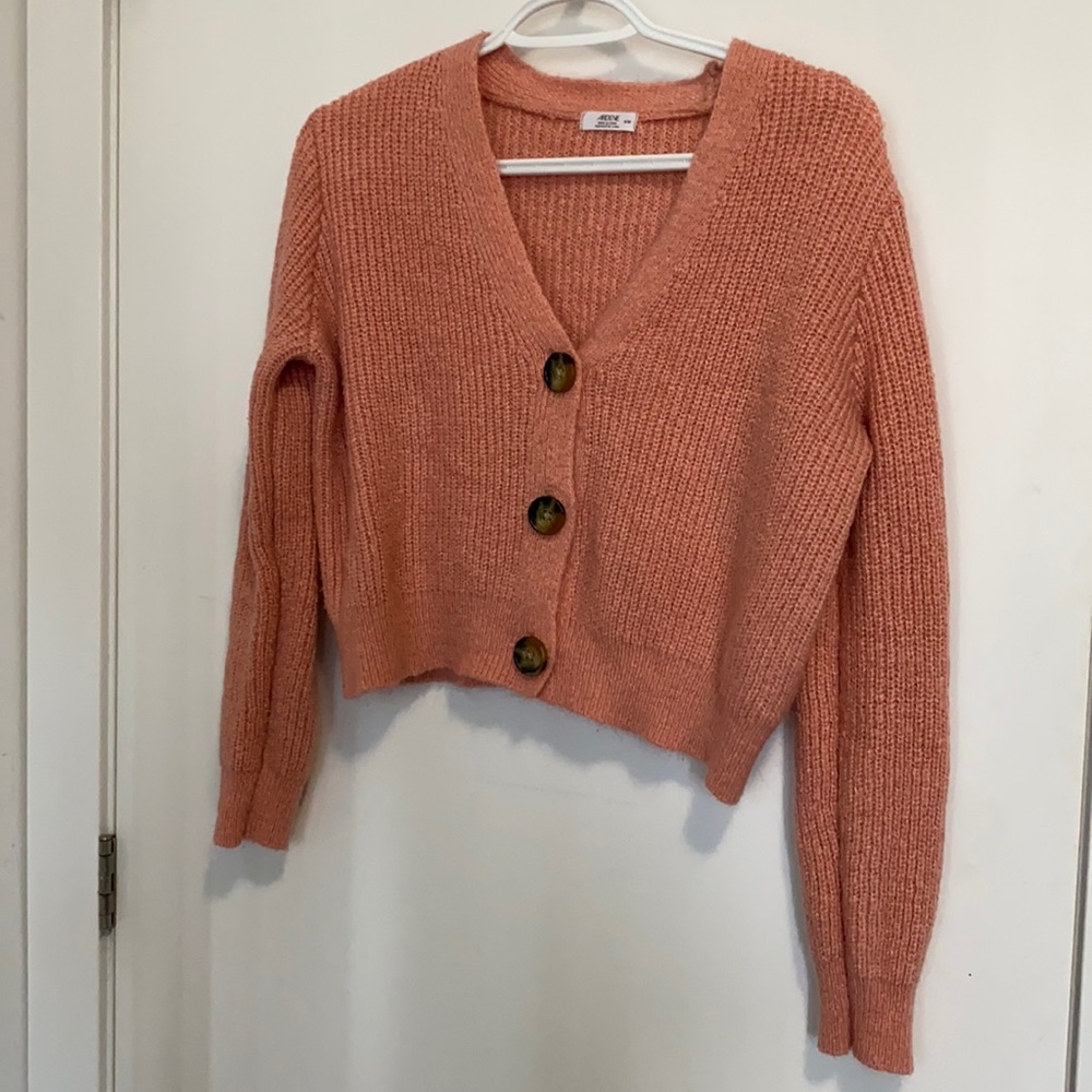 Coral pink crop cardigan